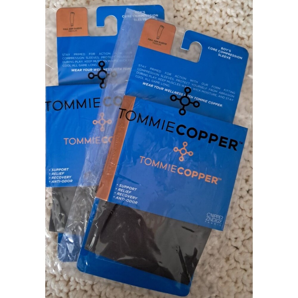 2 TOMMIE COPPER CORE COMPRESSION Fulll Arm SLEEVEs Youth Boy Medium Grey NEW!!